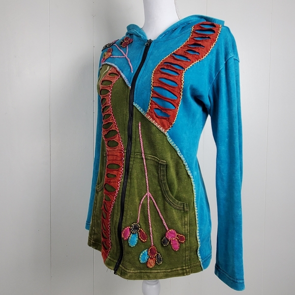 Hippie festival zip front hooded jacket - Picture 11 of 12